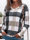 Plaid Print V-neck Long Sleeves Casual Sweatshirt