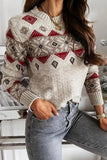 Geometric Print Round Neck Long Sleeves Sweater