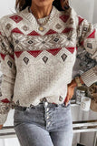 Geometric Print Round Neck Long Sleeves Sweater