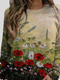 Floral Print O-neck Vacation Long Sleeves Sweatshirt