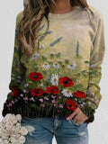 Floral Print O-neck Vacation Long Sleeves Sweatshirt