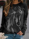 Horse Head Print Crew Neck Long Sleeves Sweatshirt