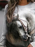 Horse Head Print O-neck Long Sleeves Sweatshirt
