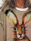 Cute Rabbit Print Crew Neck Long Sleeves Sweatshirt