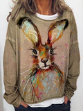 Cute Rabbit Print Crew Neck Long Sleeves Sweatshirt