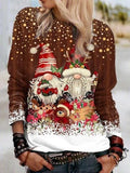 Christmas Gnomes Print Crew Neck Long Sleeves Sweatshirt