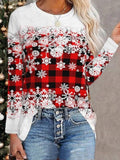 Christmas Snowflake Print Round Neck Long Sleeves Sweatshirt