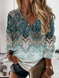 Ethnic Style Print V-neck Long Sleeves Sweatshirt