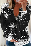 Snowflake Print Zipper Crew Neck Long Sleeves Sweatshirt