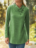 Solid Color Cowl Neck Buttons Casual Long Sleeves Sweatshirt