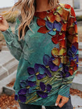Floral Print Round Neck Long Sleeves Sweatshirt