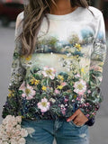 Floral Print Crew Neck Long Sleeves Sweatshirt