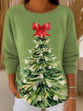 Women's Christmas Tree Pattern Art Print Casual Round Neck Long Sleeve Pullover Sweater