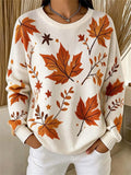Casual Maple Leaf Crew Neck Long Sleeve Sweatshirt