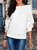Knitted Boat Neck Long Sleeve Solid Casual Sweater
