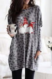 Christmas Gnomes Print Leopard Long Sleeves Sweatshirt