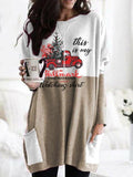 Christmas Truck Alphabet Print Round Neck Sweatshirt