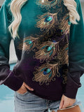Feather Print Casual Crew Neck Sweatshirt