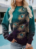 Feather Print Casual Crew Neck Sweatshirt