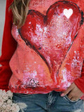 Casual Heart-shaped Color Block Long Sleeve Round Neck Sweatshirt