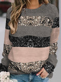 Contrast Stitching Striped Loose Crew Neck Casual Sweatshirt
