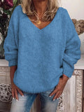 Solid Color V-neck Long Sleeves Casual Sweater