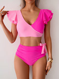 Emoswims - Womens High Waisted Bathing Suits Tummy Control Two Piece Swimsuits Ruffle Bikini Sets Criss Cross Ruched Swimwear