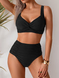 Emoswims - Women's High Waisted Bikini Sets Twist Front Two Piece Swimsuit Ruched Tummy Control Bathing Suits
