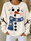 Women Casual Christmas Snowman Round Neck Long Sleeve Sweatshirt