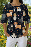 Womens Black Multi-Breed Dog Print Casual Shirt