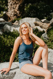 Emoswims - Tie Front Blouson Swim Tankini In Navy Blue