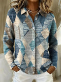 Women's Vintage Patchwork Pattern Printed Collared Sweater 1291