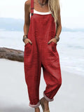 Women's Vintage Floral Pattern Art Print Casual Cotton Linen Wide Leg Jumpsuit RJ010