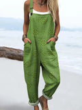 Women's Vintage Floral Pattern Art Print Casual Cotton Linen Wide Leg Jumpsuit RJ010