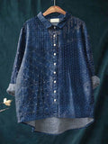 Women's Vintage Pattern Art Print Casual Cotton And Linen Ruffle Shirt