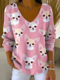 Women's Lovely Dogs Art Print Casual Pullover Sweater