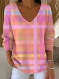 Women's Abstract Geometric Vintage Art Print Casual Pullover Sweater
