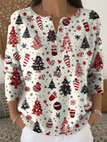 Christmas Tree Print Long Sleeve Cardigan Sweater