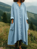 Relaxed V-Neck Ruffle-Trim Midi/Maxi Pocket Dress