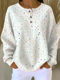 Womens Colorful Dot Art Pattern Print Casual Waffle Loose Cozy Sweatshirt