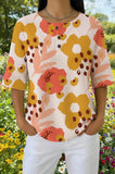 Womens Orange Abstract Floral Print Casual Shirt