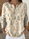 Women's Christmas Tree Print Round Neck Long Sleeve Buttoned Cardigan Sweater