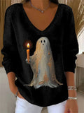 Casual Halloween V Neck Long Sleeve Sweatshirt