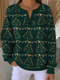 Casual Christmas Tree Henley Collar Long Sleeve Sweatshirt
