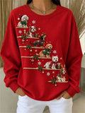 Women Casual Christmas Pet Round Neck Long Sleeve Sweatshirt