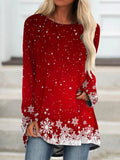 Christmas Long Sleeve Crew Neck Printed Top T-shirt TUNIC