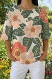Womens Botanical Floral Print Casual Waffle Cotton Shirt