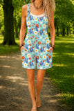 Women’s Light Blue Ditsy Floral Print Casual Cotton Wide Leg Romper