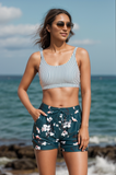 Emoswims - Stripes Square Neck Wide Straps Sporty Bikini Top with Boy Short Set