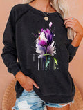 Women's Purple Floral Print Casual Sweatshirt
